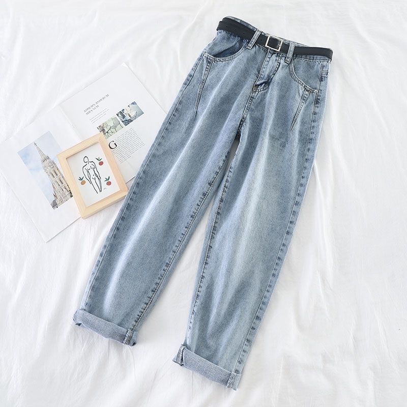 Korean High Waist Jeans Women Harem Pants Loose Casual Plus Size High Street Denim Trousers Pantalon Femme Vintage With Belt B90
