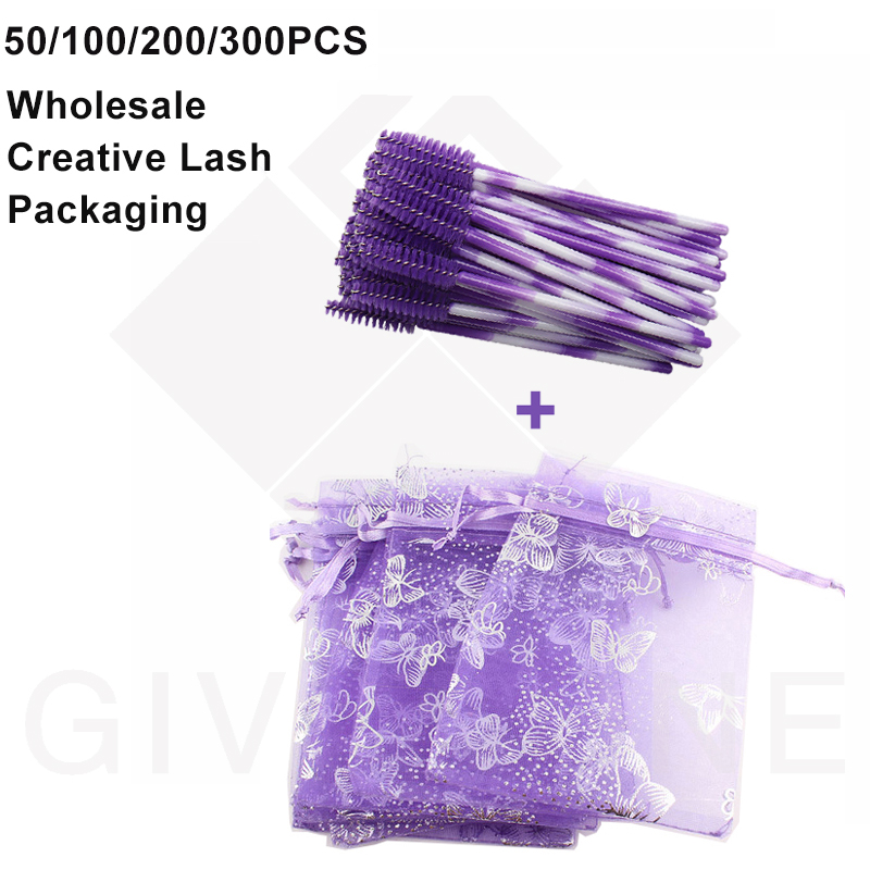 Creative Eyelash Packaging Wholesale Butterfly Drawstring Pouches Organza Bag With Colorful Makeup Disposable Mascara Wands