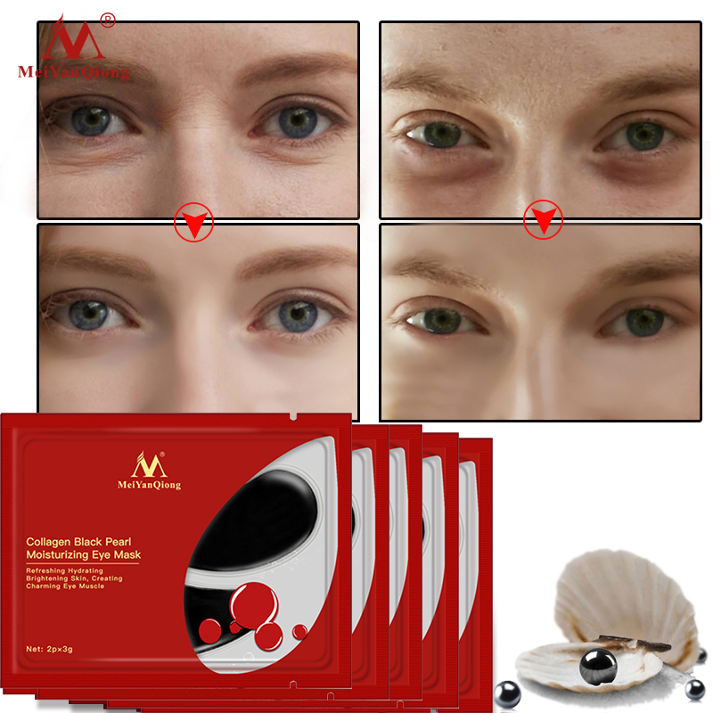 1Pair Black Pearls Crystal Collagen Eye Mask Eye Patches Dark Circles Remover Anti-Aging Wrinkle Eye Care Gel Eye Pads Skin Care
