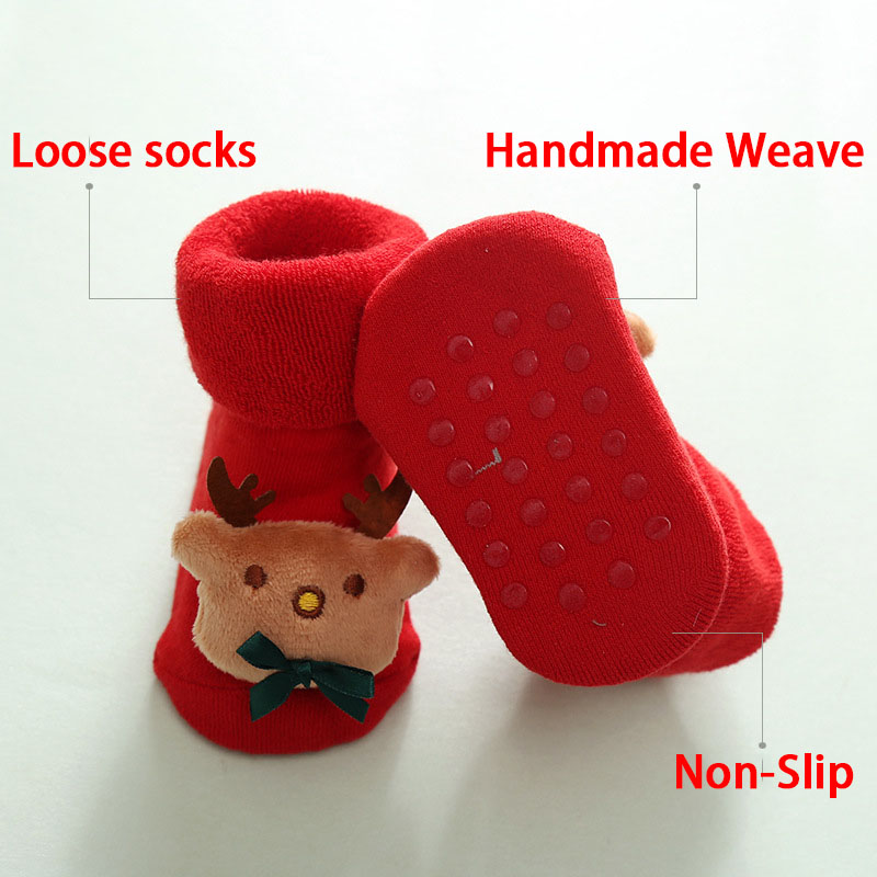 2020 New Cute Cartoon Christmas Baby Socks Newborn Keep Warm Elk Kids Socks Infant Toddler Non-Slip Socks For 0-18 Months