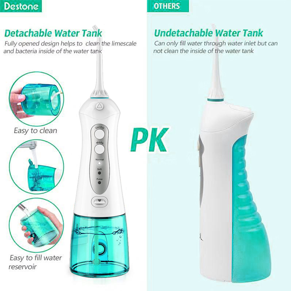 3 Modes Cordless Oral Irrigator Portable Water Dental Flosser USB Rechargeable Water Jet Floss Tooth Pick 5 Jet Tips 300ml Tank