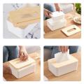 Plastic Durable Tissue Box Holder with Bamboo Wooden Cover Phone Slot Napkin Storage Container Home Kitchen Decoration