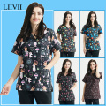 Wholesale high quality cartoon printed nursing work clothes nurse scrub top beauty uniform unisex hospital nursing scrub tops