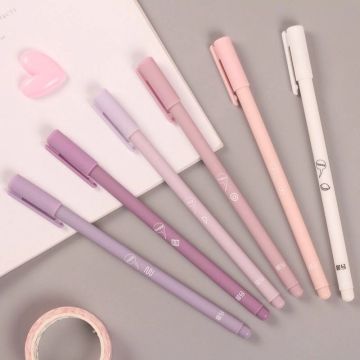 6 Pcs/Set Cute Romantic Purple Time Gel Pen Korea Stationery Black Ink 0.5mm School Writing Office Supplies