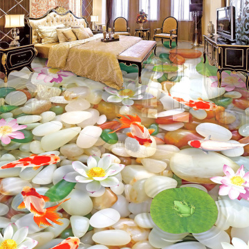 Custom 3D Floor Murals HD Cobblestone Lotus Carp Floor Tiles Painting Bedroom Living Room PVC Waterproof Wear Wallpaper Sticker