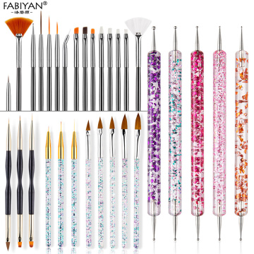 20Pcs Nail Art Brush Design Tips Painting Drawing Carving Dotting Pen Builder Flat Fan Liner Acrylic Gel UV Polish Tool Manicure