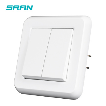 SRAN light switch 2gang 1way 16A 250V New flame retardant PC panel white 82mm * 82mm wall switch eu