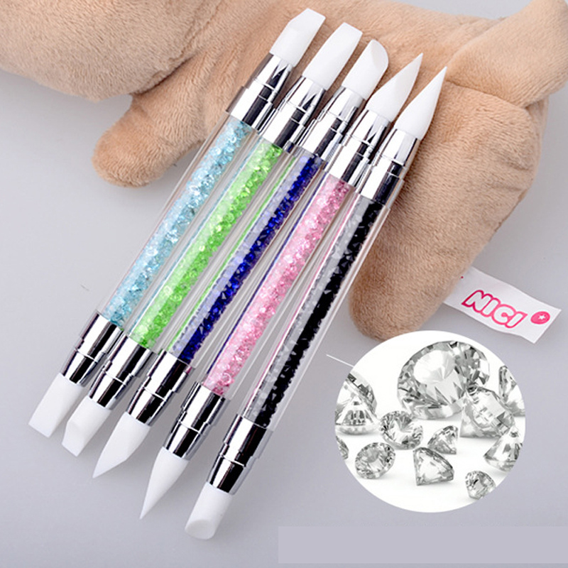 1Set Silicone Nail Art Dotting Pen Soft Nail Brushes Polishing Painting Pencil Crystal Beads Picker Tool Manicure Nail Brushes