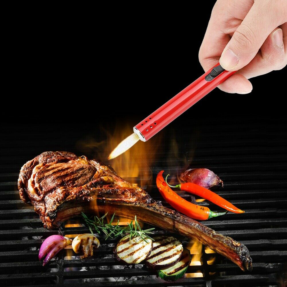 Metal Colorful Torch Lighter Outdoor Barbecue Charcoal Gas Cooker Butane Torch Stove Lighter Kitchen Igniter Gun Lighter For BBQ