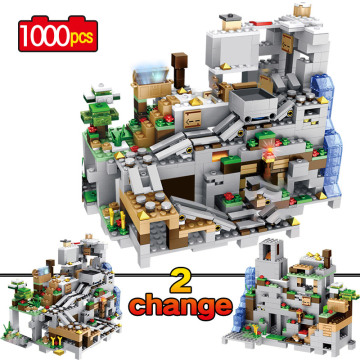 1000pcs Building Blocks The Mountain Cave With Elevator waterfall figures Bricks Education Toys For Children kids gifts