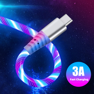 Glowing LED Cable 3A Fast Charging Cable Micro USB Type C High Speed Data Transfer Cable Flowing Streamer Light LED USB C Cord