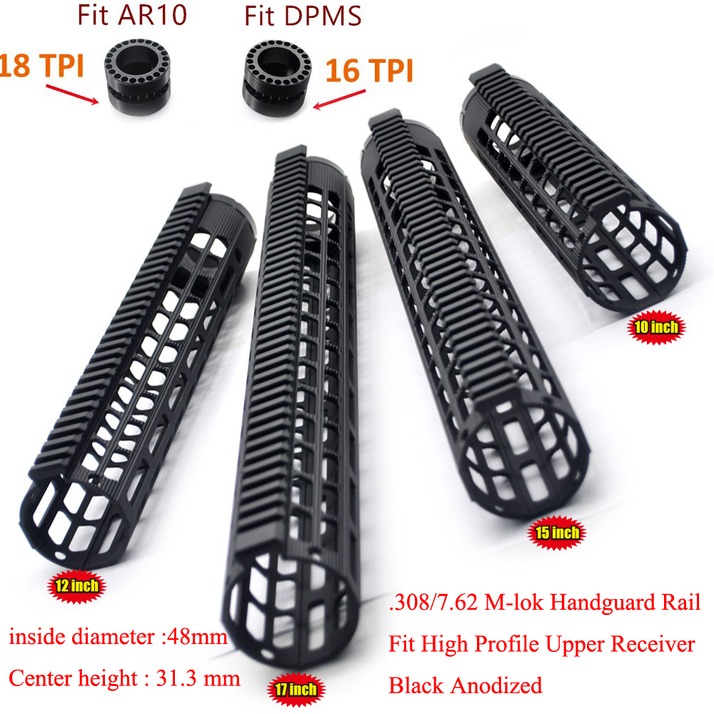 Hunting Accessories Tactical 10'' 12'' 15'' 17'' Inch M-lok High Profile Handguard Rail Picatinny Mount System Fit AR10/ LR-308