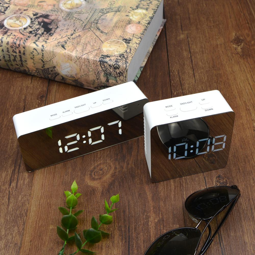 Snooze Wake up Table Clock LED Digital Electronic Alarm Clock With Makeup Vanity Mirror For Home Bedroom Bedside Decoration