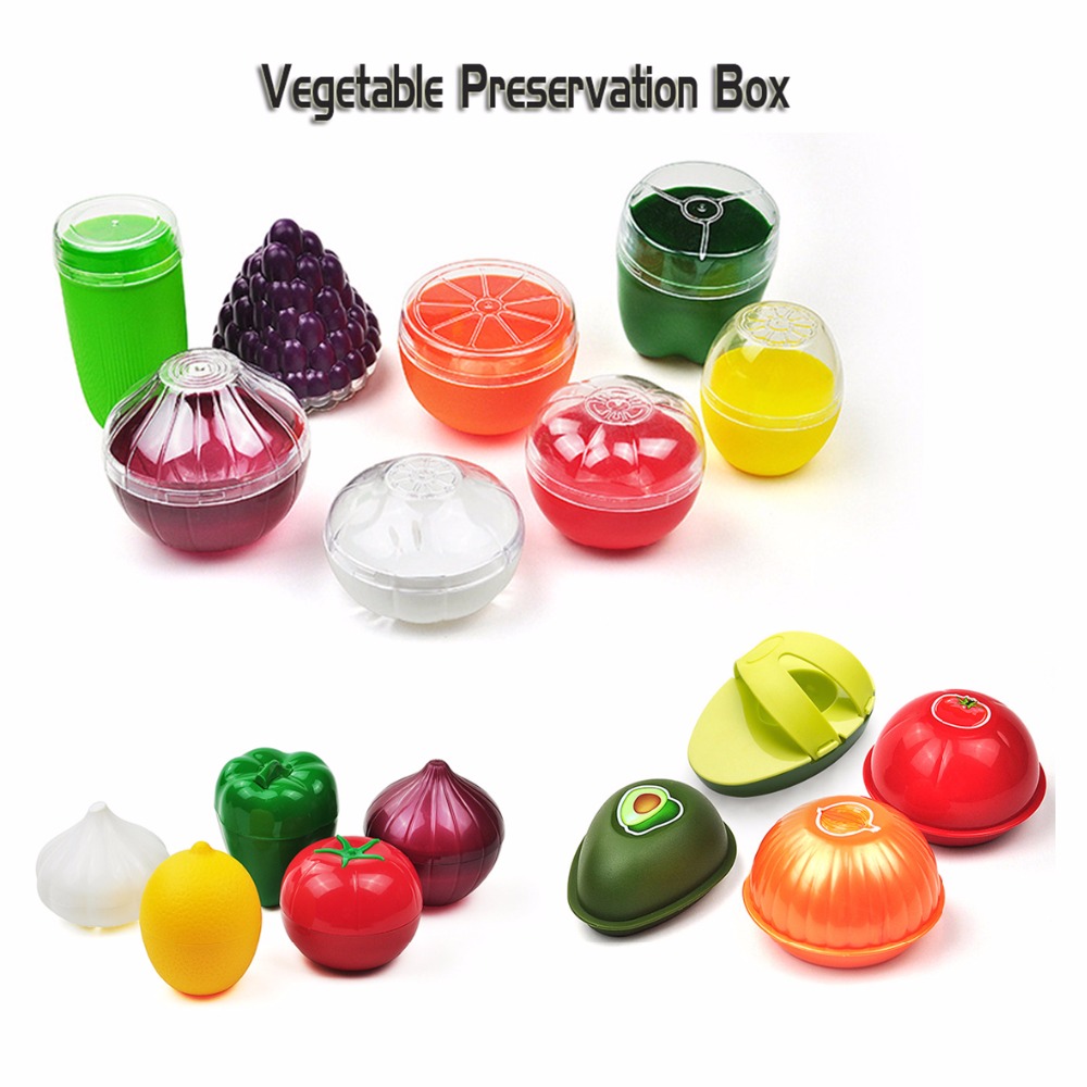 1pc Cute Kitchen Vegetable Fruits Green Pepper Crisper Food Containers Lemon Tomatoes Onion Shaped Plastic Fresh Storage Box