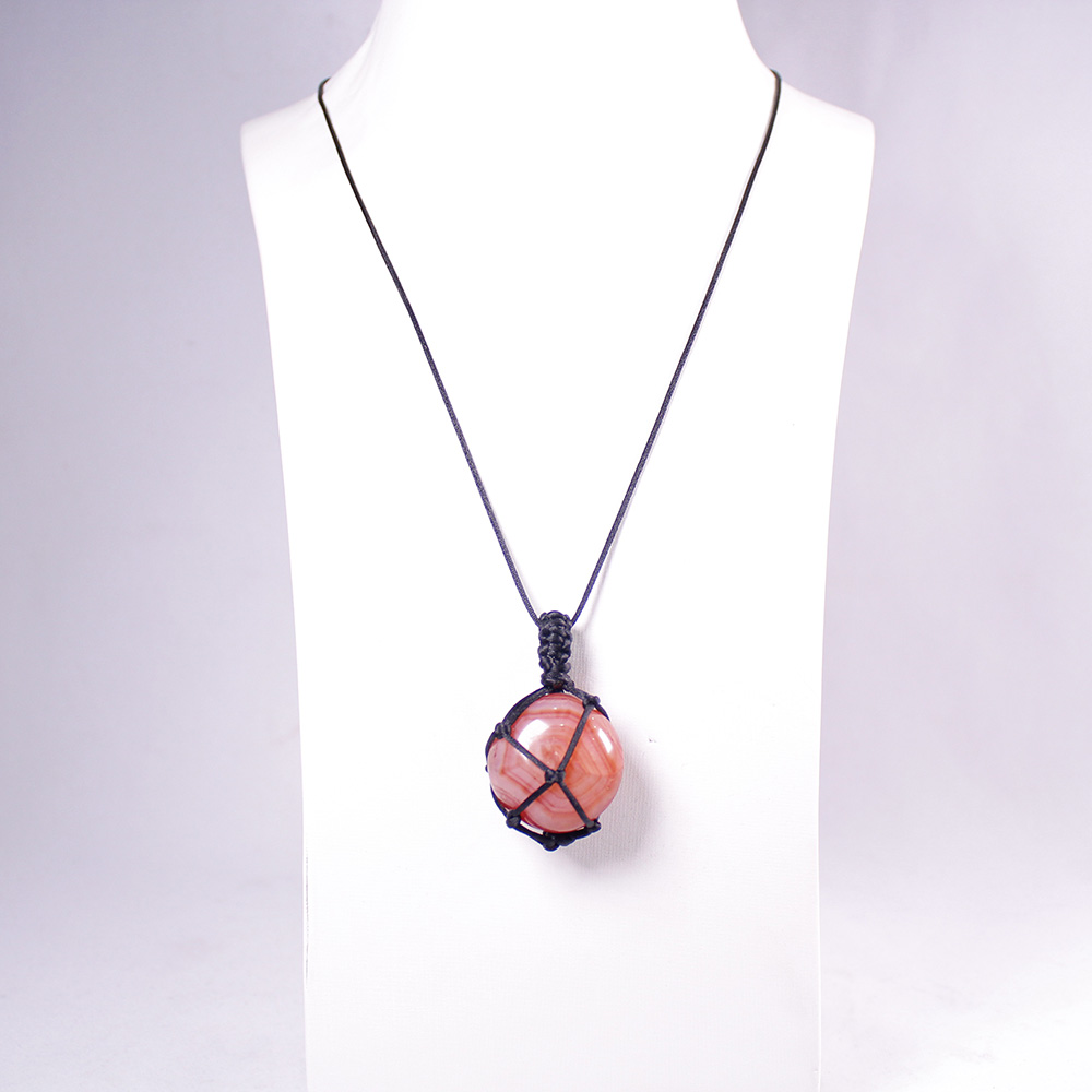Natural Stone red agate Pendants Crystal Quartz Black Rope Wrapped Treatment Stones Necklace for Men Female Fashion Jewelry