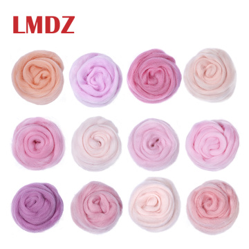 LMDZ 5g/10g/bag 12 Colors Pink Series Roving Wool Fibre for DIY Needle Felting Animal Toys Wool Roving Needle Handmade Spinning