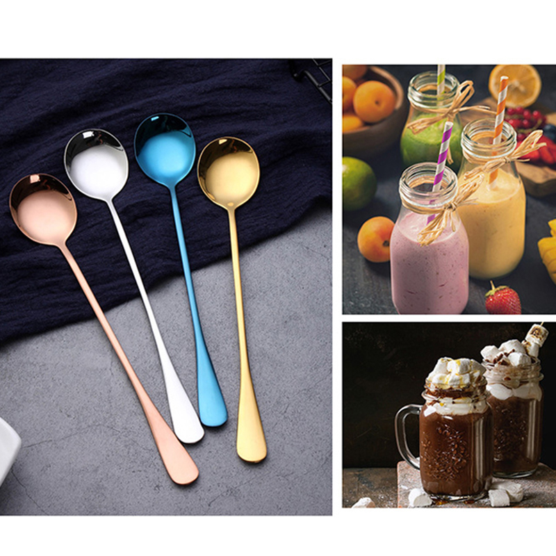 2019 New Stainless Steel Long Handle Ice Spoon 9 Color Rainbow Tableware Stirring Spoon Tools Honey Coffee Ice Cream Tea Spoons