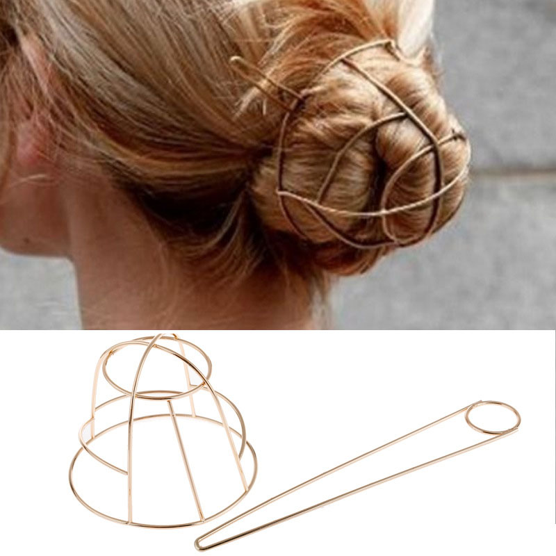 New Bun Holder Cage Hair Accessories Bun Cage Minimalist Girl Hair Jewelry Women Hair Stick Alloy Round Top Hairpin New Design