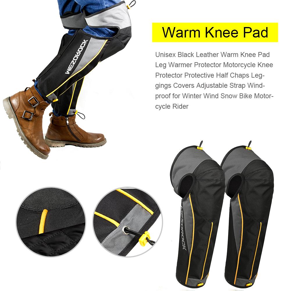 Black Leather Warm Knee Pad Leg Warmer Protector Motorcycle Knee Protector Protective Half Chaps Adjustable Leggings Covers
