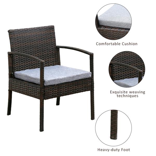 4 PCS Outdoor Patio Rattan Wicker Furniture Set Including 1 Long Rattan Bench, 2 Rattan Chair and 1 Coffee Table
