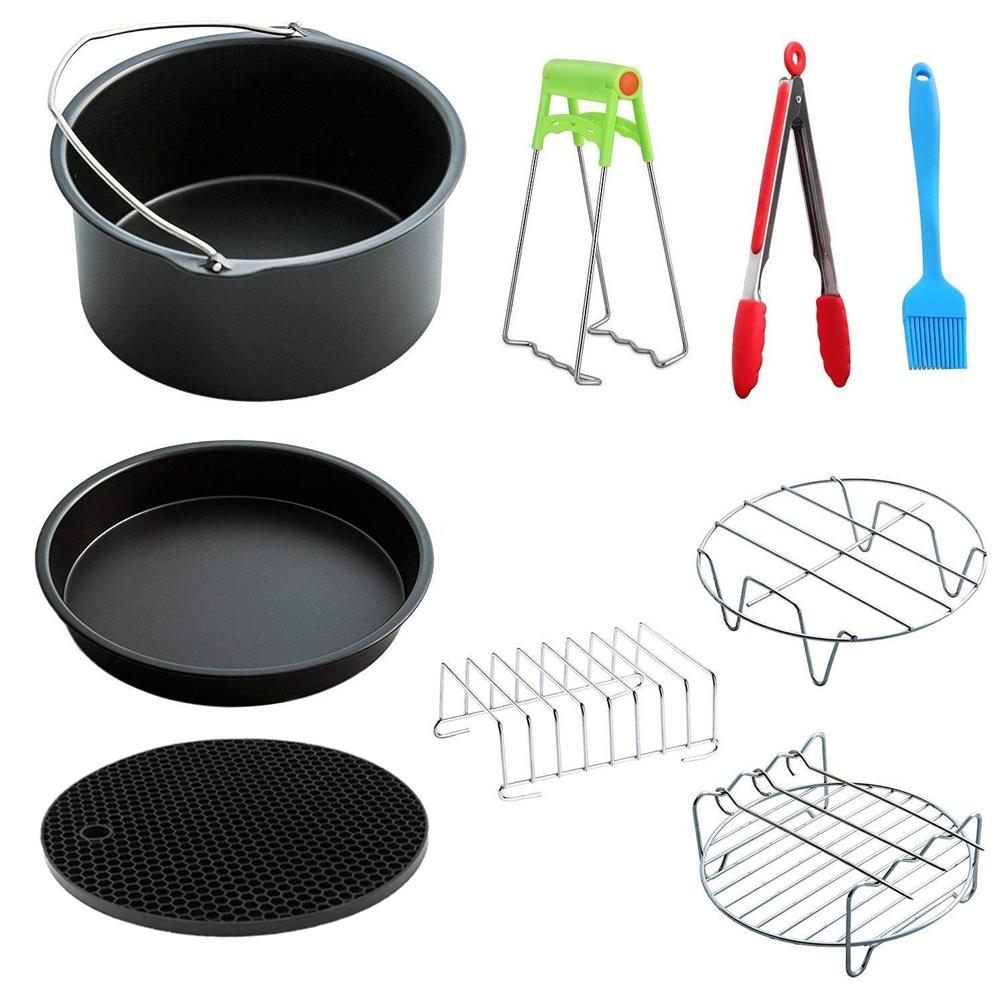 9Pcs Air Fryer Accessories 7 Inch Fit for Airfryer 5.2-6.8QT Baking Basket Pizza Plate Grill Pot Kitchen Cooking Tool for Party