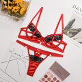 Aduloty 2020 Hot new Women's Sexy Hollow Underwear underwire gathered Bra Set Thong Ladies Sexy erotic Lingerie Set