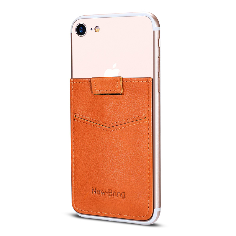 NewBring Ultra Slim Genuine Leather Universal Back ID Card Holder For Phone Business Credit Pocket 3M Adhesive Case Sticker