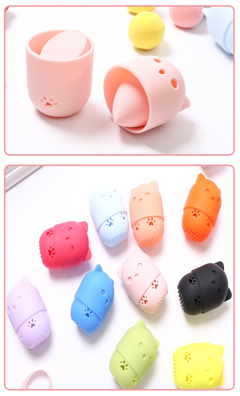 Kitten Beauty Powder Puff Holder Sponge Makeup Egg Drying Case Portable Soft Silicone Cosmetic Sponge Box Holder