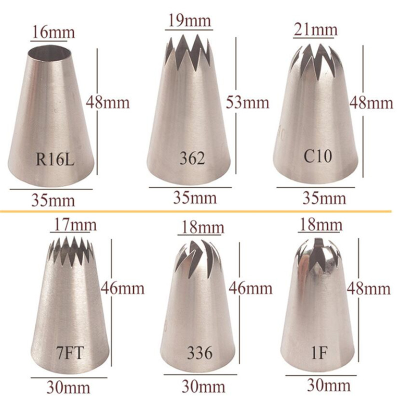 6pcs/set Large Icing Piping Nozzles For Decorating Cake Baking Cookie Cupcake Piping Nozzle Stainless Steel Pastry Tips Cupcake
