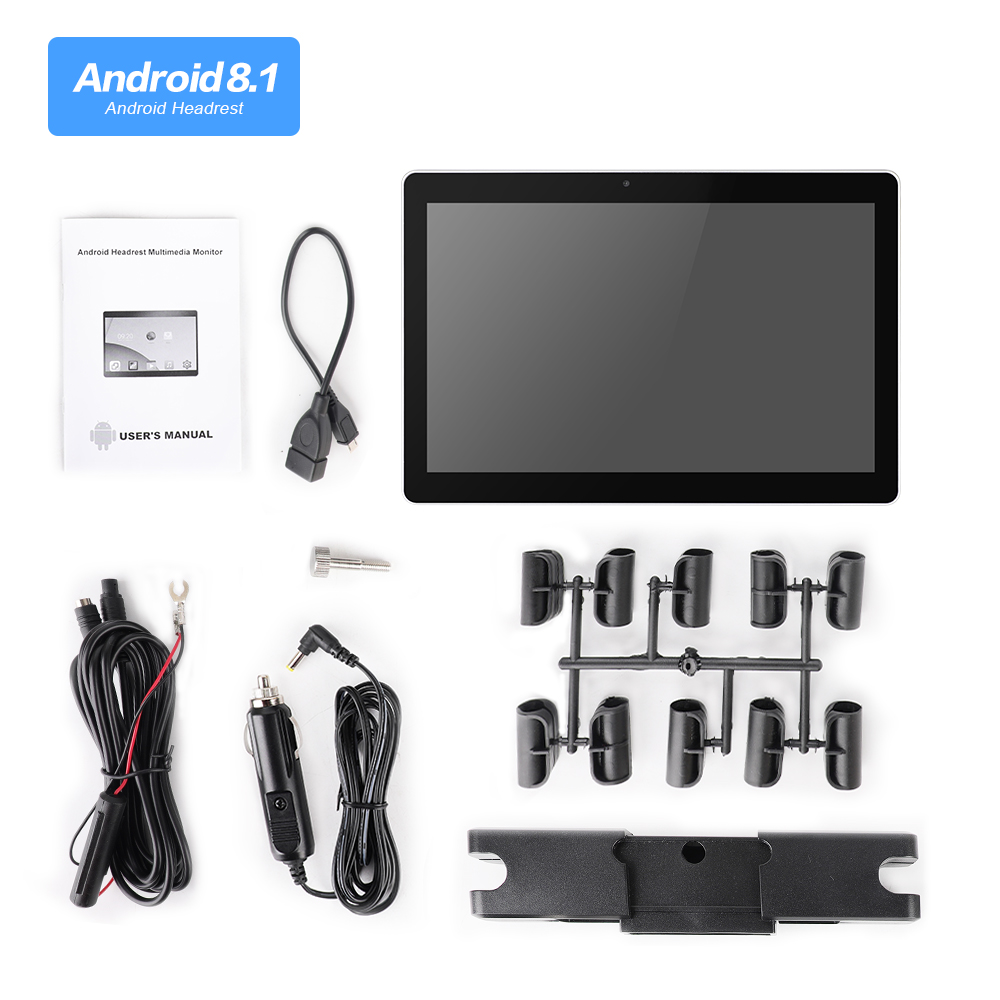 10.1" Android 8.0 Car 4G WiFi Headrest Monitor with HD IPS Touch Screen Bluetooth Built-in Speaker MP5 Audio Video Player