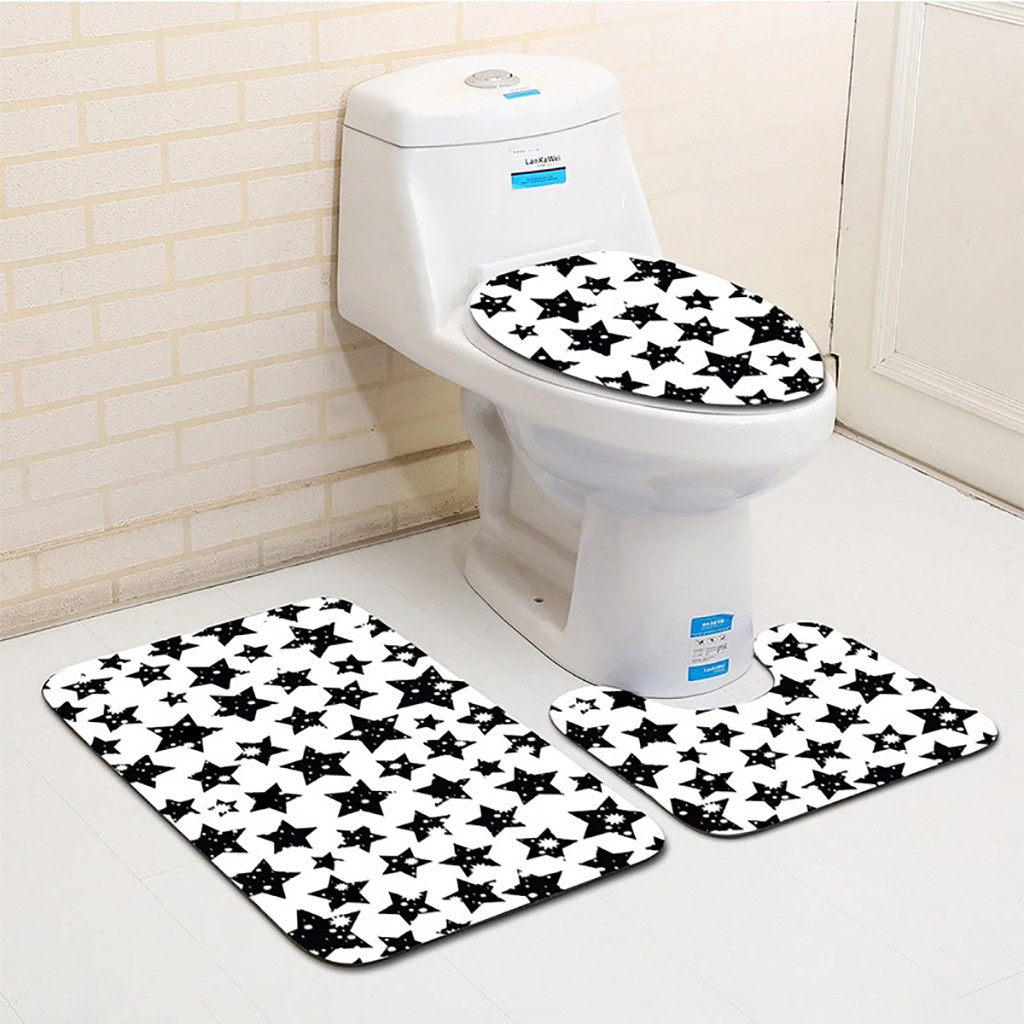 Toilet Seat Cover 3pcs Non-Slip Bath Mat Bathroom Kitchen Carpet Doormats Decor 16 Patterns Bathroom Toilet Supplies #35