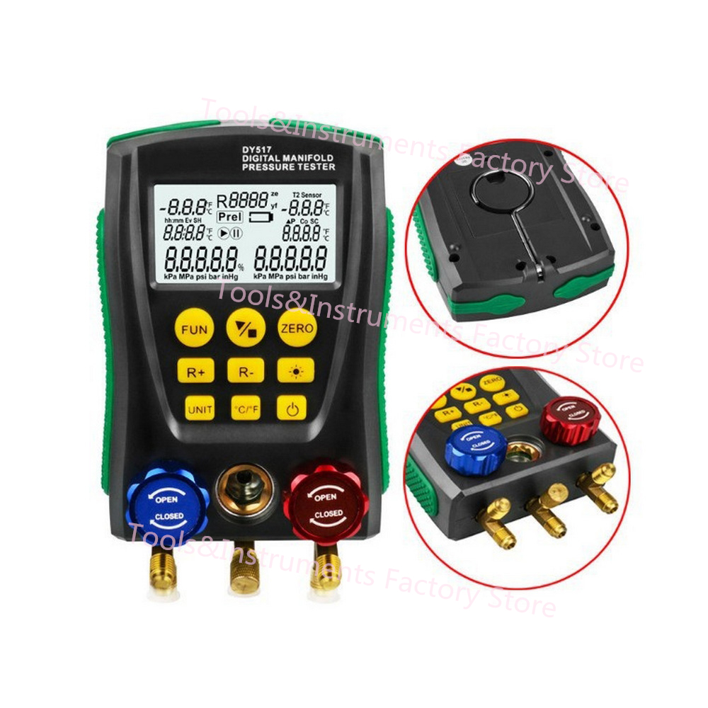 DY517 Refrigeration Pressure Gauge Digital Vacuum Pressure Manifold Tester Meter HVAC Temperature Tester