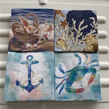 25cm decoupage wedding serviettes paper napkins cute tissue blue sea anchor crab child birthday handkerchief party towel decor