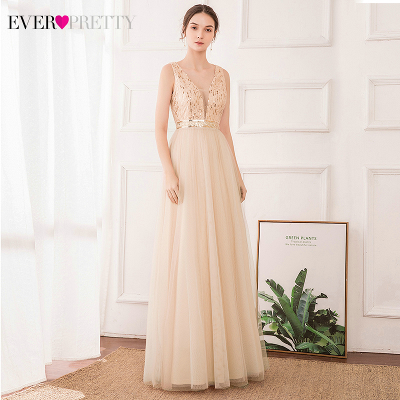 Illusion Bridesmaid Dresses Ever Pretty Sequined Appliques A-Line V-Neck Sleeveless Tulle Wedding Party Gowns Vestido De Festa