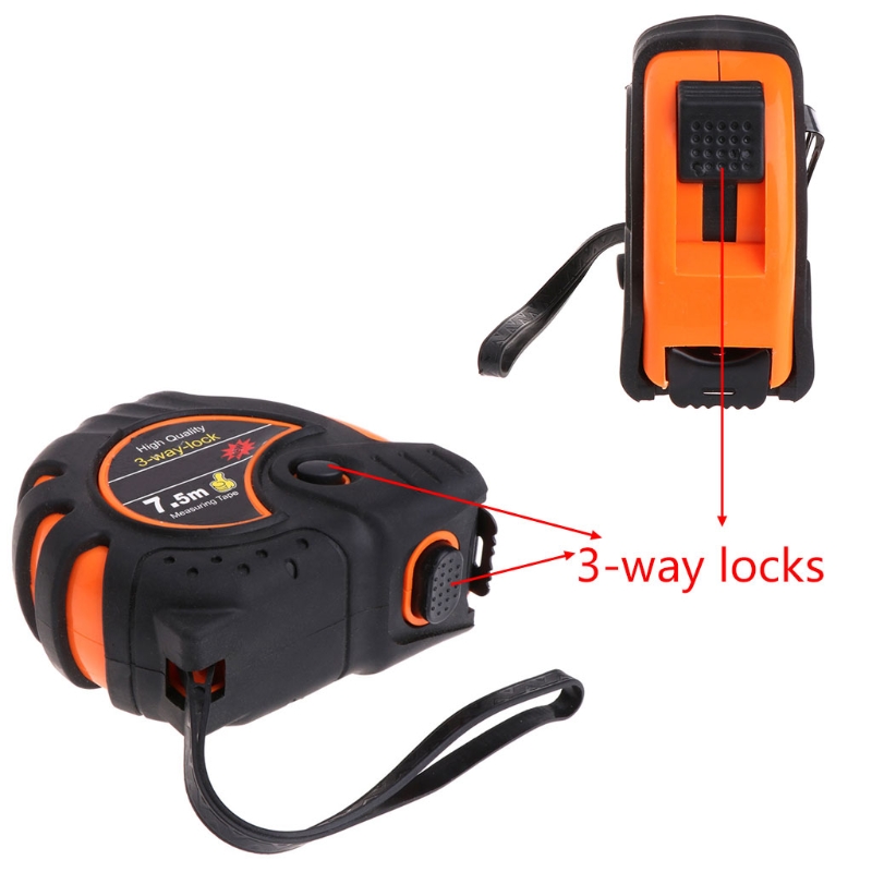 5m 7.5m Retractable Tape Measure 3-Way-Lock Metric Rubber Measuring Tape Rule D0AC