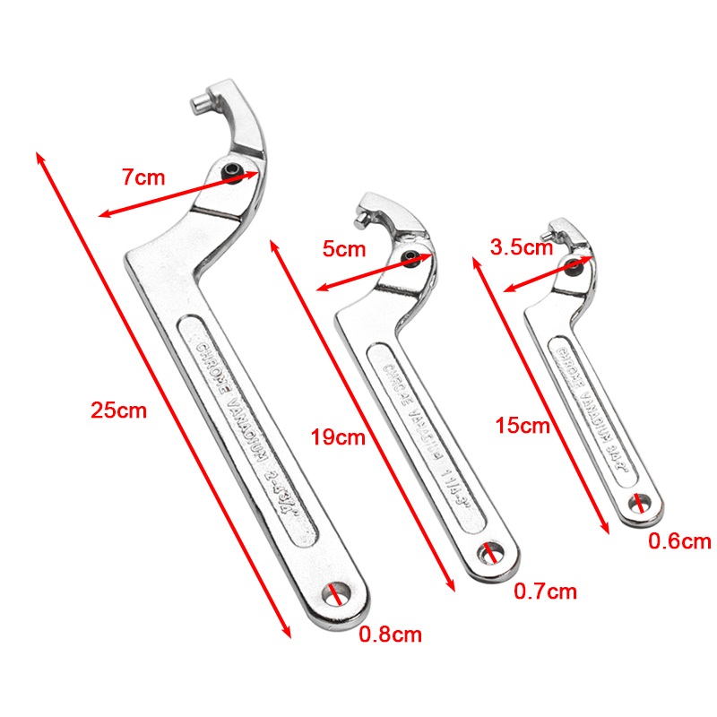 Adjustable Hook Wrench C Shape Spanner Tool Chrome Vanadium 19-51mm 51-120mm With Scale Stainless Steel Key Tools For Nut Bolts