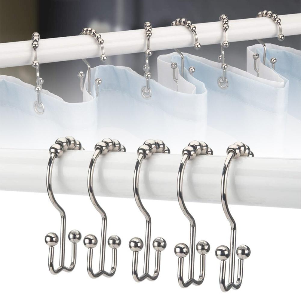 5Pcs Double Glide 8-Bead Heavy Duty Bathroom Shower Rod Curtain Hooks Rings