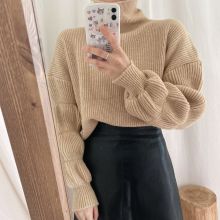Womens Fall Turtleneck Lantern Sleeve Sweater