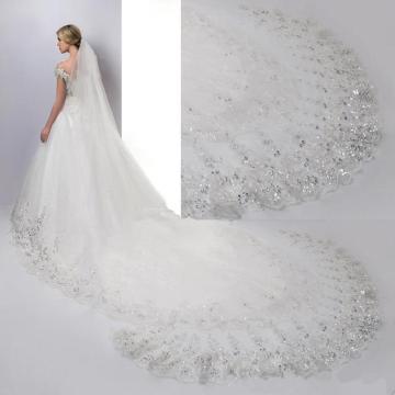 Bridal Veil 4M Real Picture 1.8m Wide Sequin Lace Wedding Veil Wedding Hair Accessories WAS10211