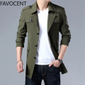 Mens Trench Long Coat Fashion Male Solid Color Casual Mens Trench Coat Jacket Spring Autumn Overcoat Military Turn-down Collar