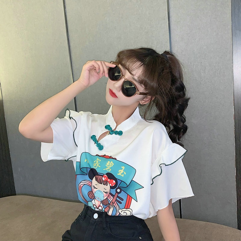 White Chinese Shirt 2020 Women Clothing Oriental Style Blouse And Top Women Tang Suit Mandarin Collar Girls Cheongsam Top 10389