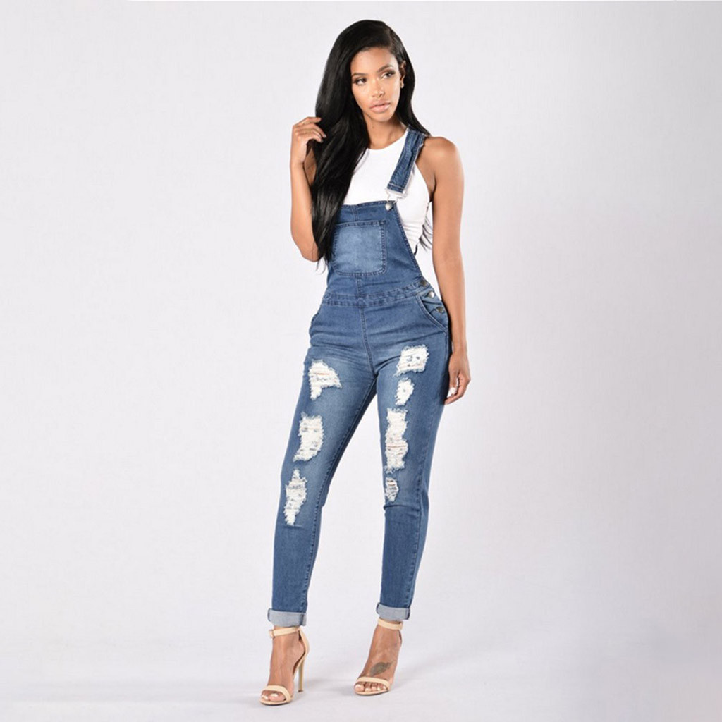 Free Ostrich 2020 Women Ladies Denim Jeans Bib Full Length Overall Solid Jumpsuit Pants Hot Woman High Waist Stretch Jeans