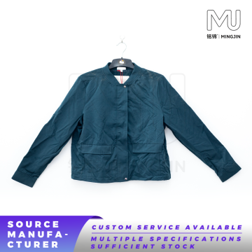 Women Dark Teal Stand Collar Cropped Casual Jacket