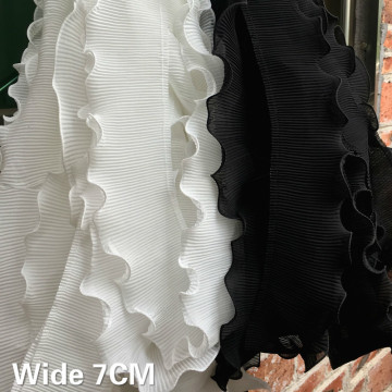 7CM Wide White Black Pleated Chiffon Fabric Elastic Ruffle Trim Embroidered Lace Collar Ribbon DIY Women Dresses Sewing Supplies