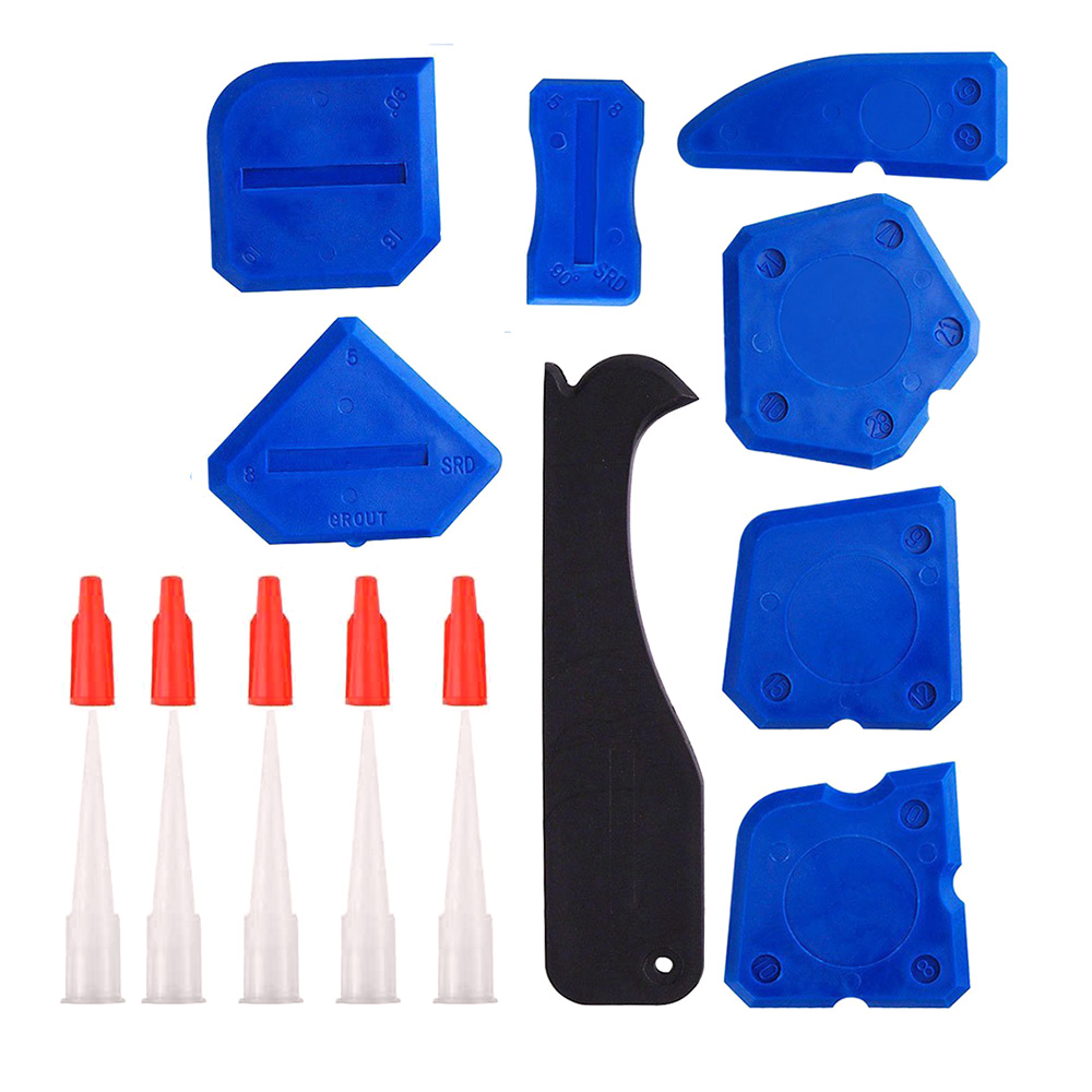 12/17 Pieces Caulking Tool Kit Silicone Sealant Finishing Tool Grout Scraper Caulk Remover And Caulk Nozzle And Caulk Caps