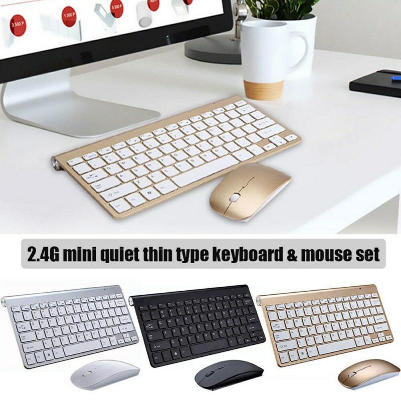 Slim 2.4GHz Wireless Keyboard and Cordless Mouse Kit Waterproof Fr Mac Laptop PC