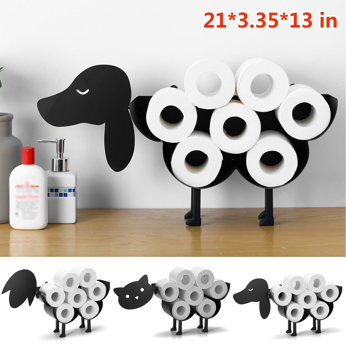 Black Sheep Cat Dog Toilet Roll Holder Paper Bathroom Iron Storage Free-Standing Crafts Ornaments Roll Paper Towel Holder