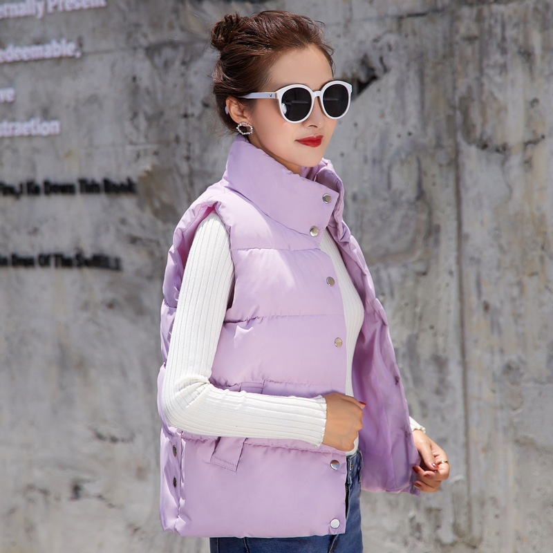 Autumn Winter Women's Solid Loose Vests Stand Collar Vest Jacket Cotton Padded Sleeveless Coat Windproof Warm Waistcoat