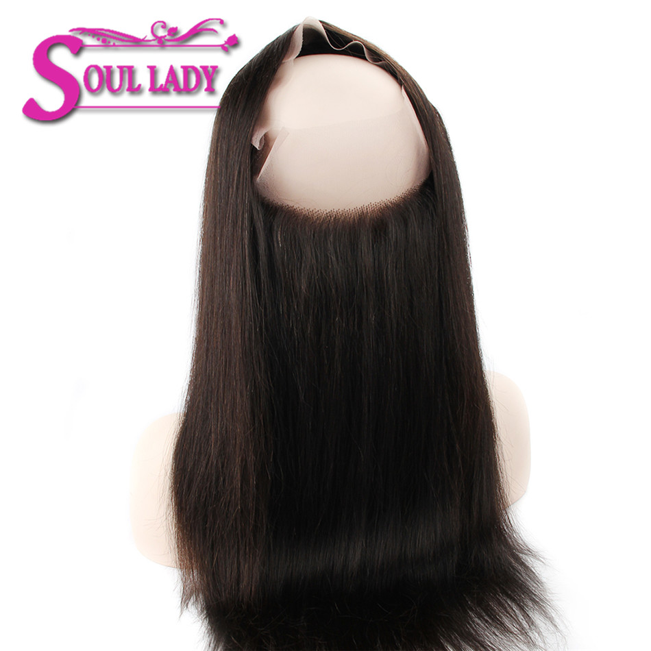 Soul Lady Pre Plucked 360 Lace Frontal Brazilian Straight Human Hair 360 Lace Closure Swiss Lace Remy Hair 360 Full Lace
