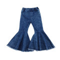 2-7Y Toddler Kids Girls Jeans Pants Outfits Elastic High Waist Ripped Flare Trousers Pants